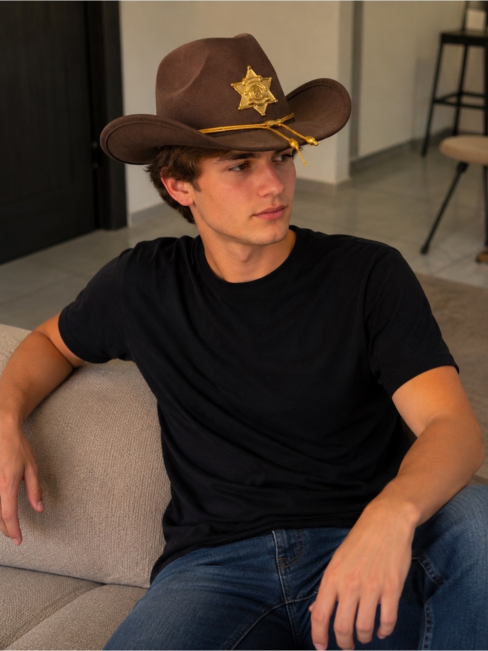 Brown Cowboy Sheriff Hat Western Costume Rodeo Ranch Festival Cosplay